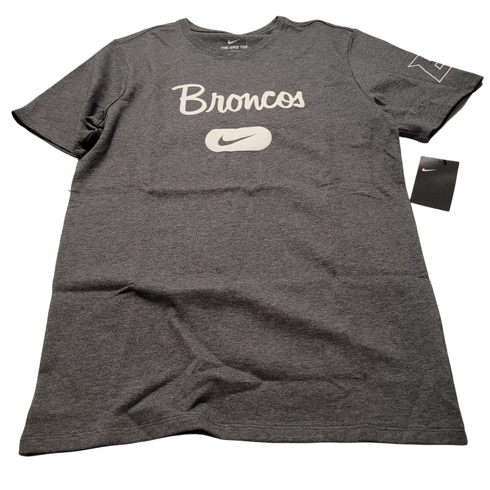 Nike Mens Medium Gray T-Shirt Boise State Broncos Athletic Cut Short Sleeve